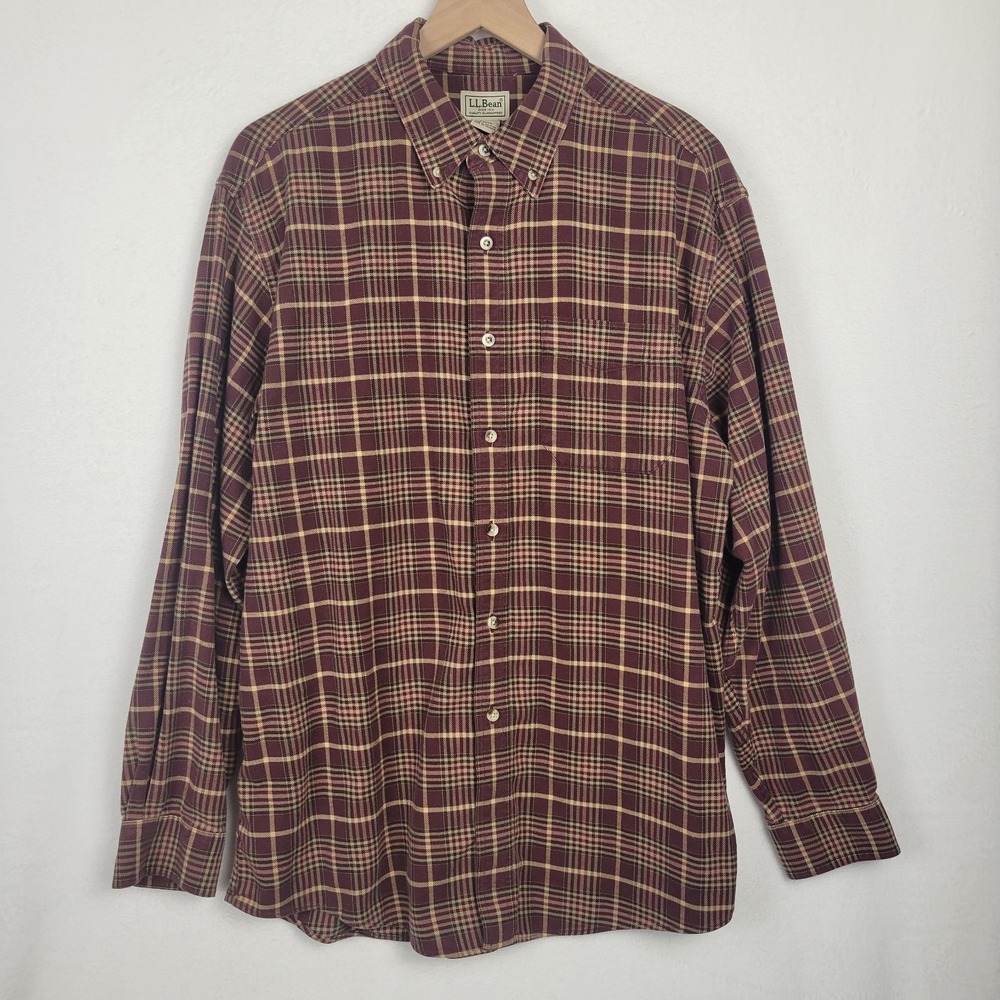 L.L. Bean Men's Plaid Long Sleeve Button Down Shirt L Burgundy Cabin Gorpcore